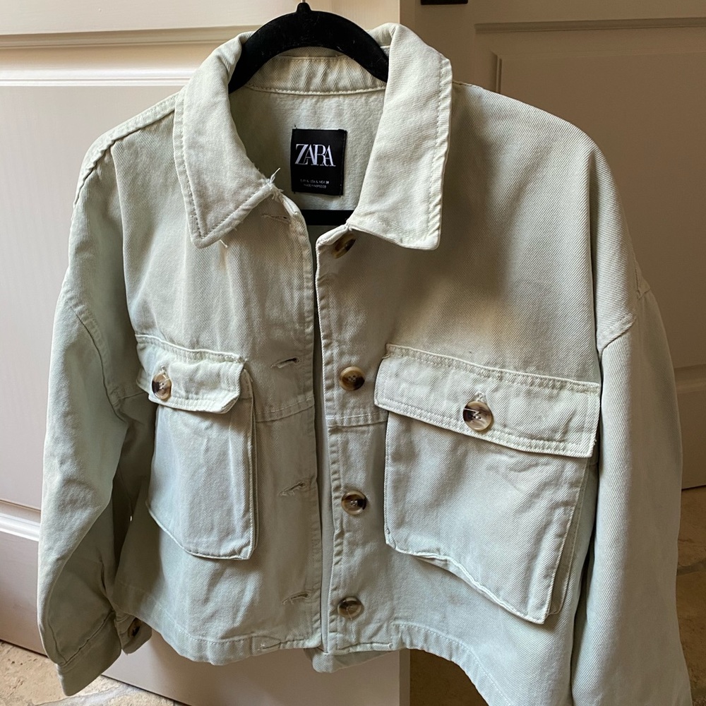 Zara Light Green Denim Jacket